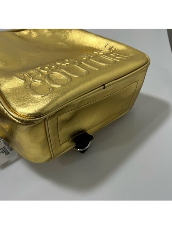 Versace Jeans Couture Logo Embossed Patent Leather Backpack Gold